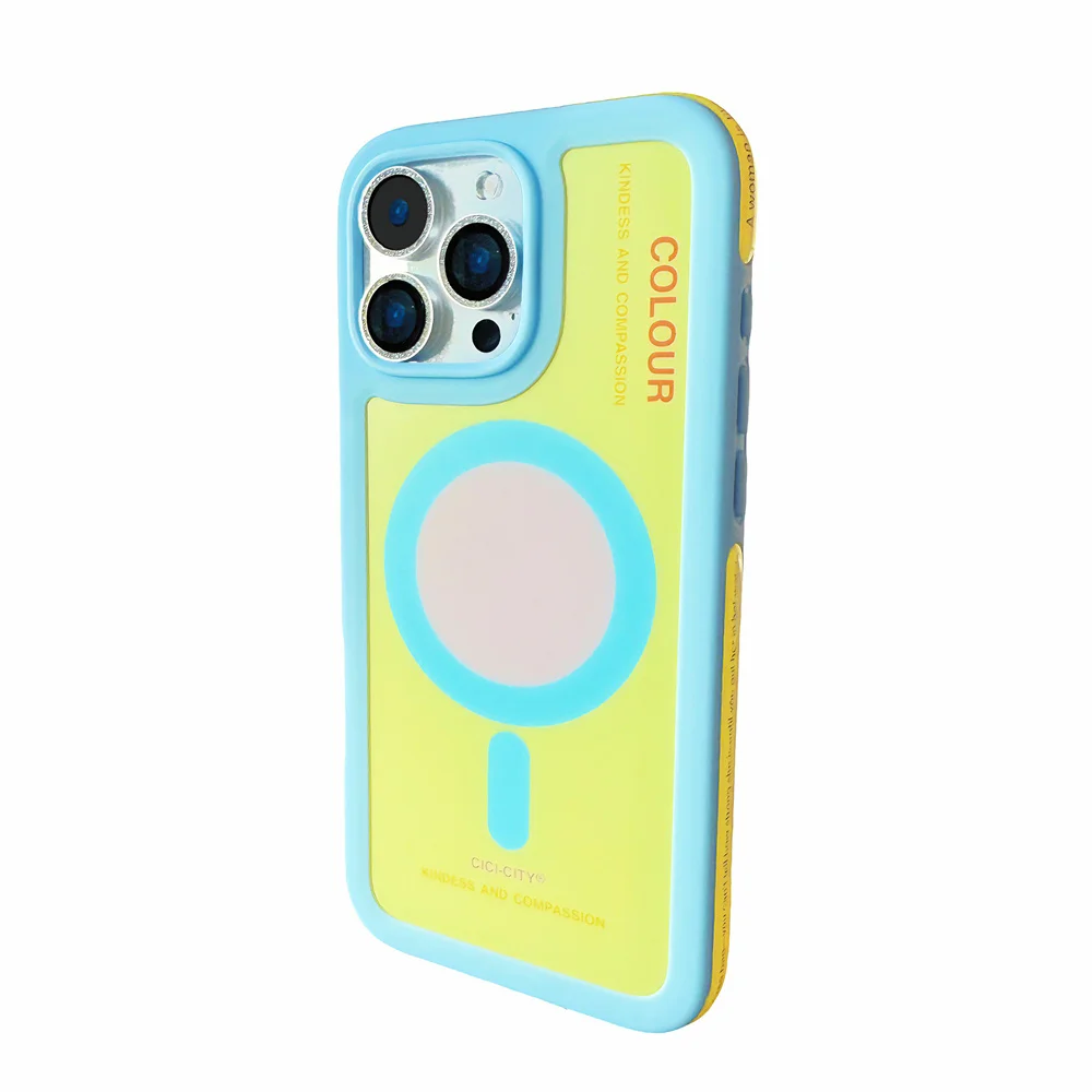 Capa Magsafe Para Iphone (iphone 15 Pro Max, Azul E Amarela)