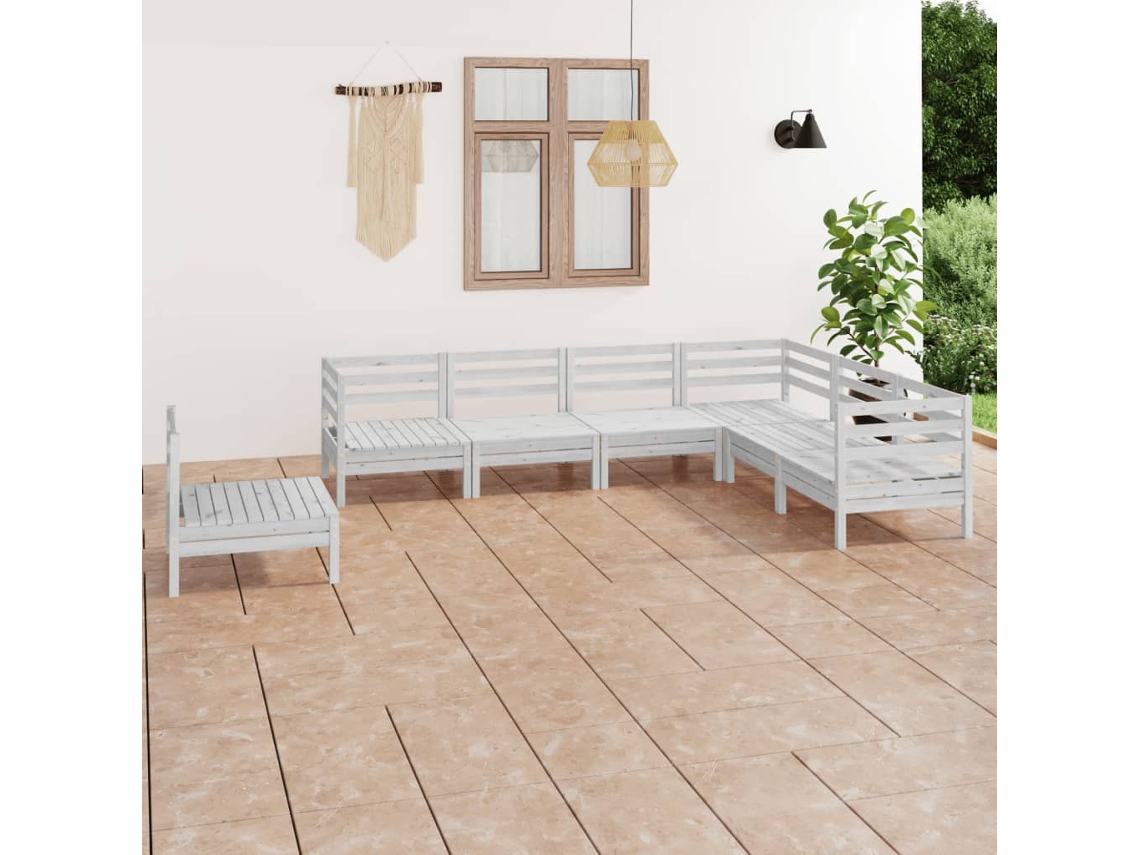 7 Pcs Conjunto Lounge De Jardim Pinho Maciço Branco Dkd Home Decor