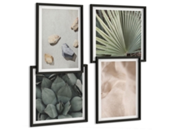 Composição De Quadros Pedras Madeira Tecidos Texturas Espelharte (4 Peças)