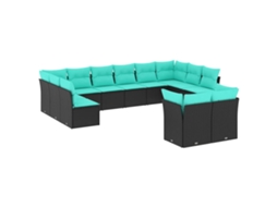 Conjunto de Sofá de Jardim, 12 Peças, Almofadas, Rattan Preto MAISON EXCLUSIVE