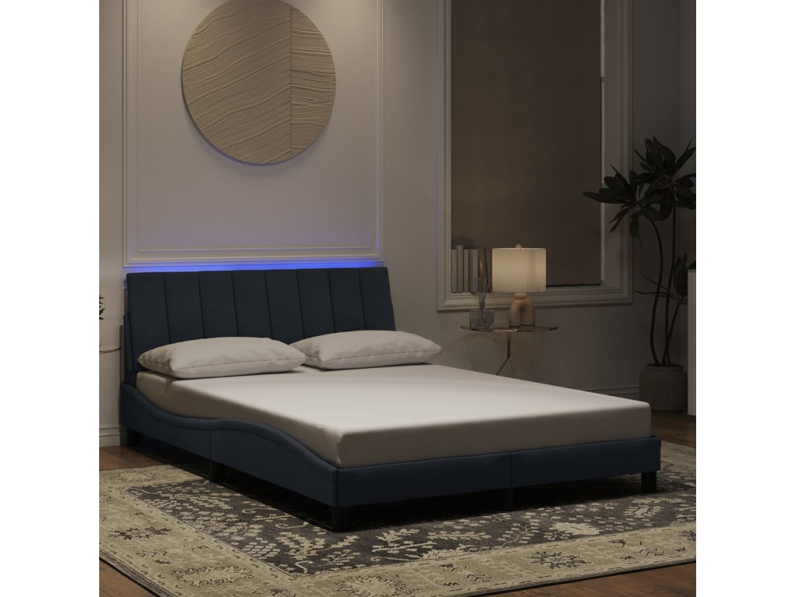 Vidaxl Estrutura De Cama Com Led Sem Colchão Hanko 140x200cm Veludo Cinzento-escuro