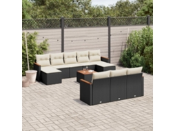 Vidaxl 11 Pcs Conjunto Sofás De Jardim C/ Almofadões Vime Pe Preto