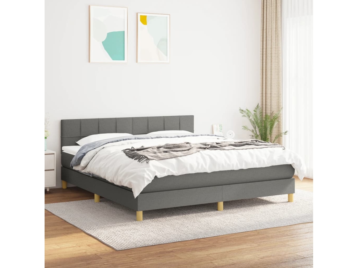 Vidaxl Cama Com Molas/colchão 160x200 Cm Tecido Cinzento-escuro