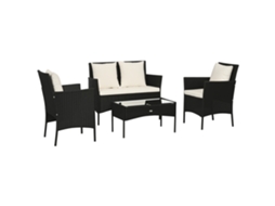 Conjunto de jardim 4 peças em resina trançada: sofá 2 lugares, 2 poltronas, mesa baixa, cores areia e creme QINGYU TECH