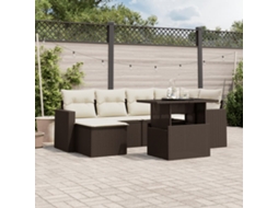 Vidaxl 7 Pcs Conjunto De Sofás Jardim C/ Almofadões Vime Pe Castanho