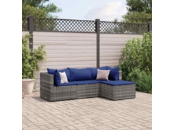 Vidaxl 4 Pcs Conjunto Lounge De Jardim C/ Almofadões Vime Pe Cinzento