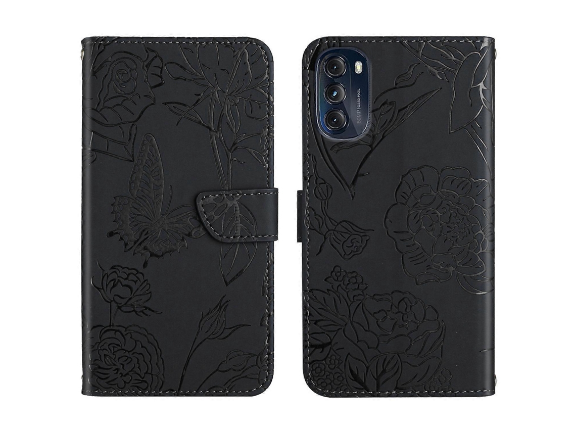 Capa De Celular Em Couro Sintético Com Textura De Borboleta E Peônia Para Motorola Moto G 5g 2022.