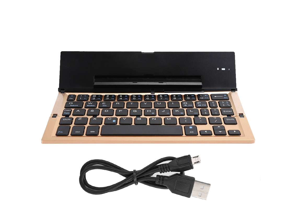 Teclado Bluetooth Plegable Para Pc Dourado Com Suporte
