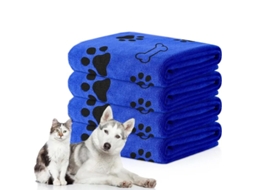 Conjunto de Toalhas para Cães, Feitas de Microfibra, de Secagem Rápida e Absorventes, 4 Peças, 40 X 24 Polegadas, Azul. PANOONA