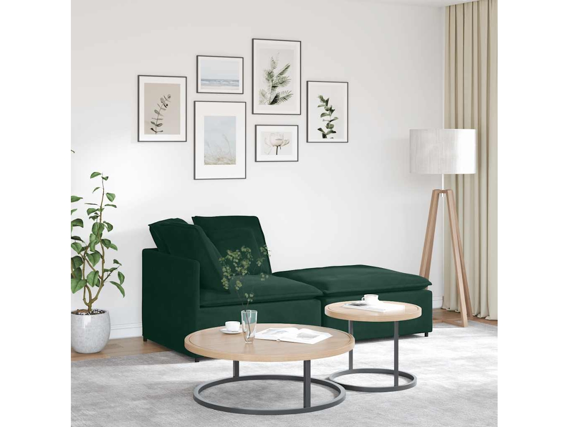Vidaxl Sofá Modular Com Pufes E Almofadas Veludo Verde-escuro