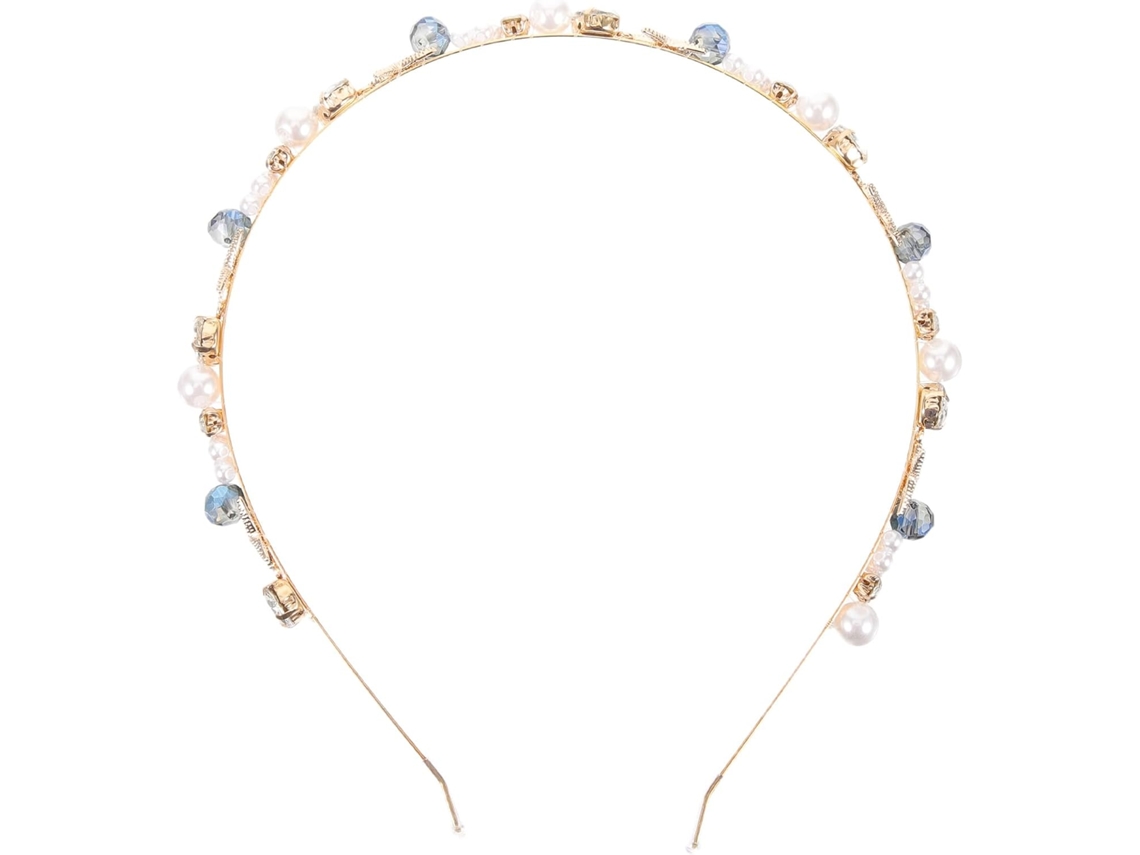 Tiara feminina delicada com faixa metálica e pérolas, joia elegante para a cabeça em formato de estrela.