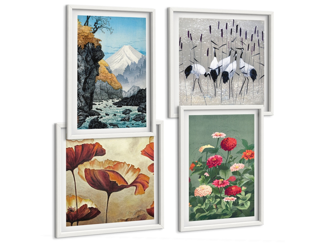 Quadros Decorativos Para Parede Detalhes Em Vermelho, Londres Moldura Branca Quadros Para A Sala De Estar Espelharte (conjunto De 4 Imagens)