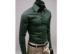 2026 camiseta Masculina de Luxo Casual Formal Slim Fit com Gola e Manga Longa de Algodão Misturado XL Verde Oscuro