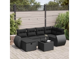 Vidaxl 7 Pcs Conjunto De Sofás P/ Jardim C/ Almofadões Vime Pe Preto