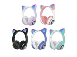 Fone De Ouvido Over Ear Com Design De Orelha De Gato Brilhante, Sem Fio Bt5.0, Led Colorido, Com Microfone, Aux E Cartão Tf