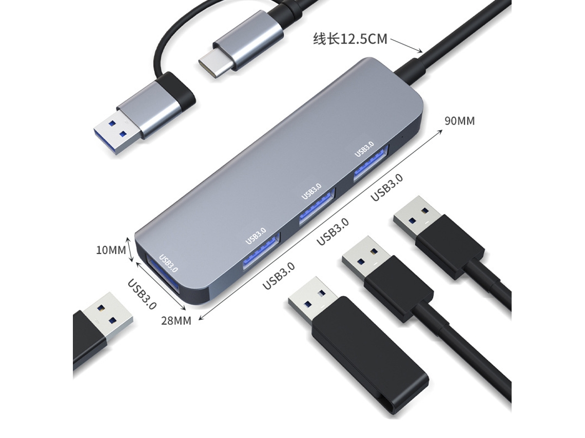 Lurelia Hub Usb Byl-2013u 4 Em 1, 3.0 + 3×2.0, Cabo 13,5 Cm