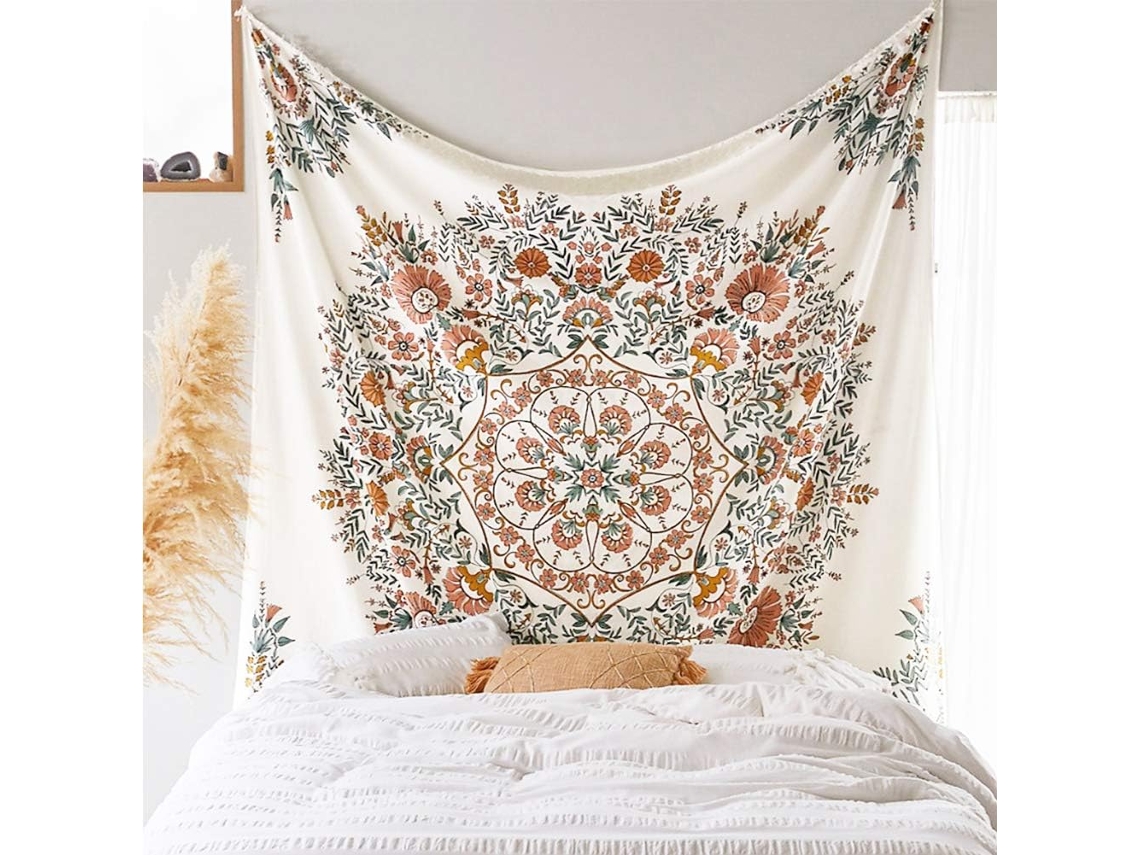Mandala Flor Videira Decoração de Parede, Estilo Boho Hippie Branco BRILVIBERA