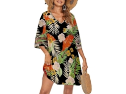 Blusa de Banho Feminina de Verão com Decote V Casual Suave e Solta para Praia XL Floral2