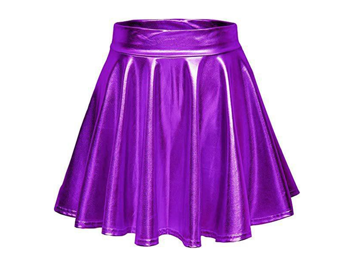 Falda Plisada Acampanada De Talle Alto Brillo Metálico Color Sólido Para Performance Morado M