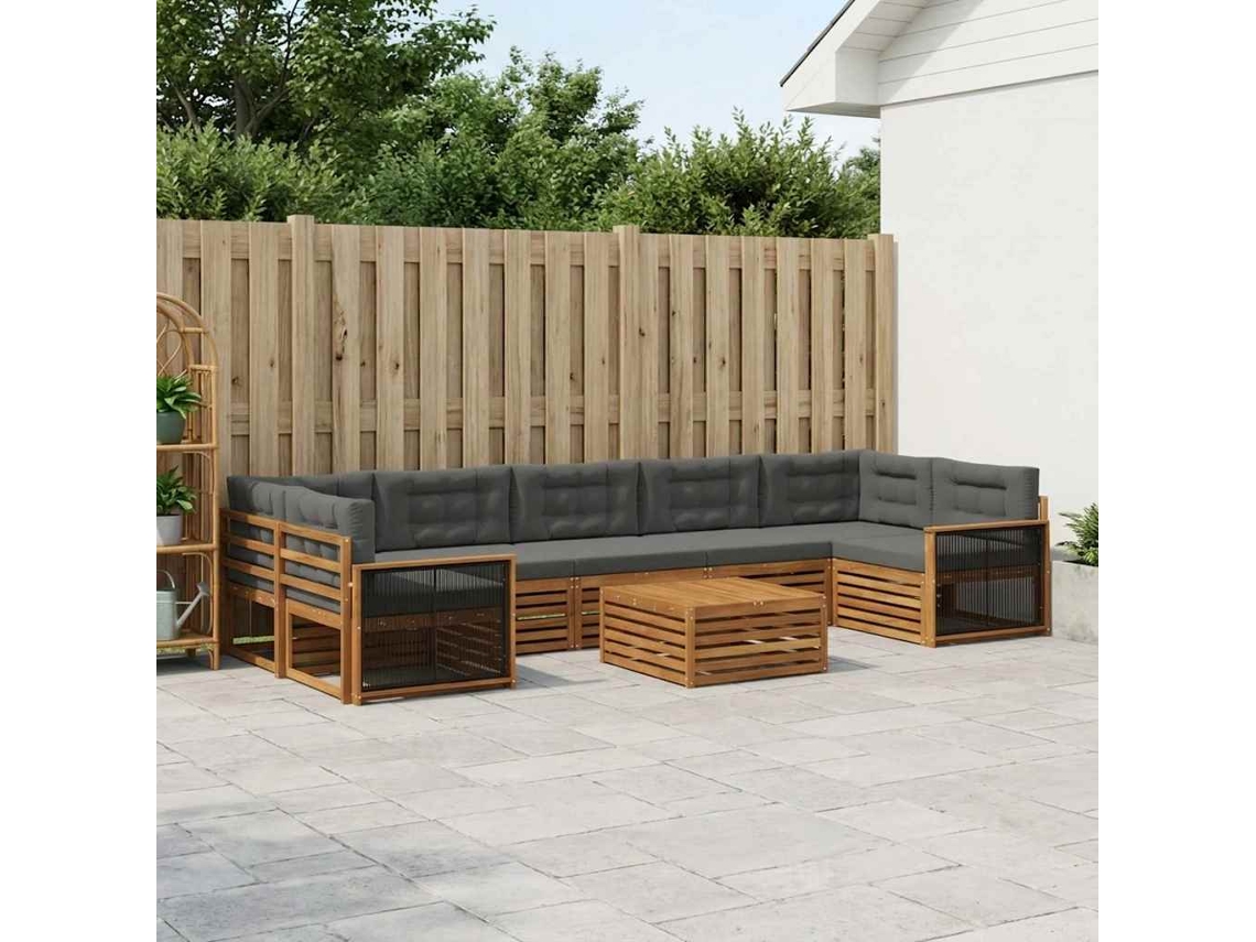 Vidaxl Conjunto De Sofás Para Exterior 8 Unid. Natural E Antracite