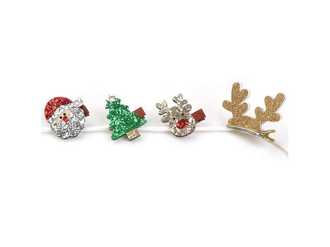 4 Clips de Cabelo de Natal com Brilho para Meninas, Bebês e Mulheres