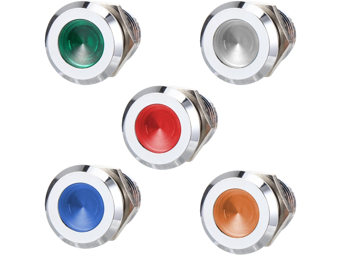 Vicasky Kit Com 5-luzes Indicadoras De Led Metálicas Impermeáveis 12mm, Fáceis De Instalar Em Painéis Carros E Modelos