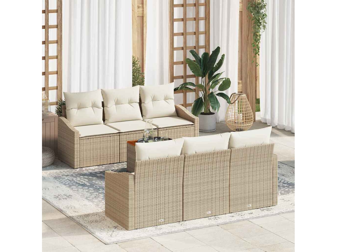 Vidaxl Conjunto De Sofá De Jardim 7 Unid. Bege E Creme Vime Pe
