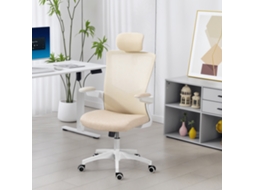 Cadeira De Escritório Ergonômica Bege 60x63x120cm Com Apoio Lombar, Encosto De Cabeça E Braços Revoltáveis
