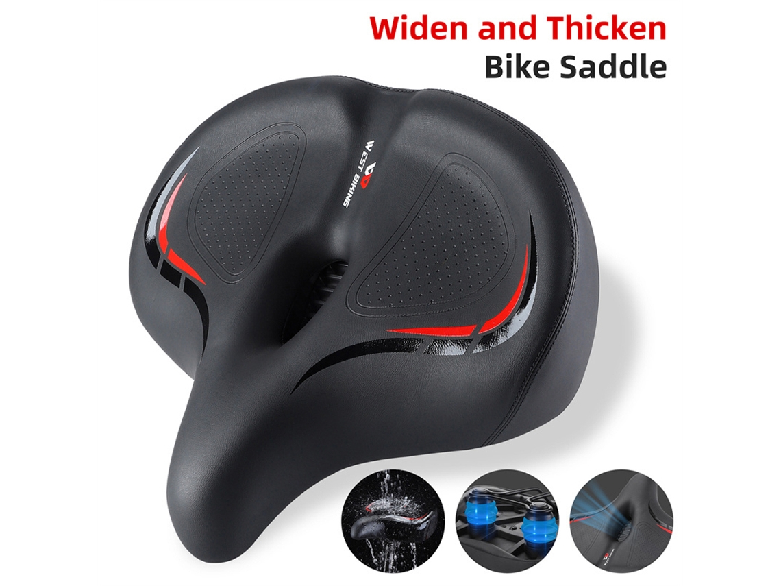 Assento de bicicleta com espuma grossa, elástica, almofada de pu impermeável, confortável, respirável, antiderrapante S/MARCA
