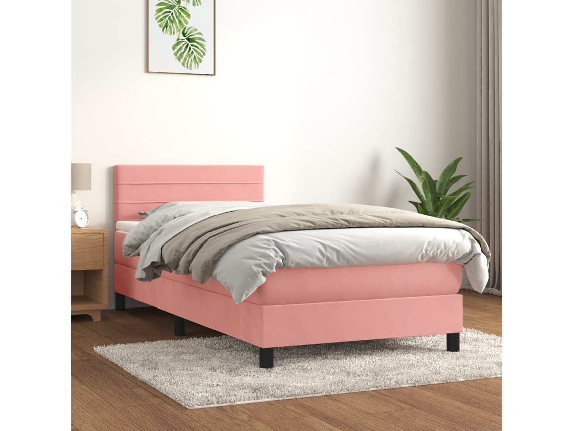 Vidaxl Cama Com Molas/colchão 80x200 Cm Veludo Rosa