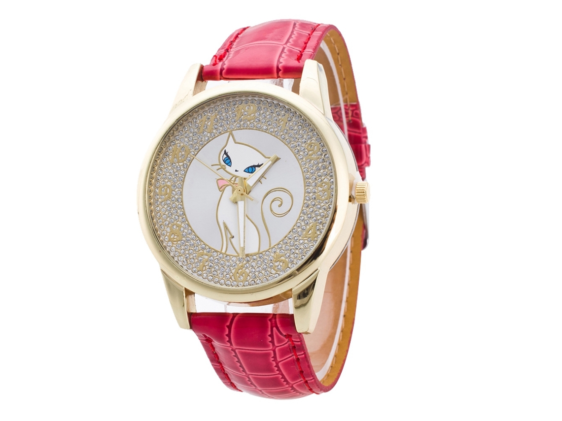 Reloj De Pulsera De Aleación Con Dial Redondo Analógico De Cuarzo Para Parejas Rojo
