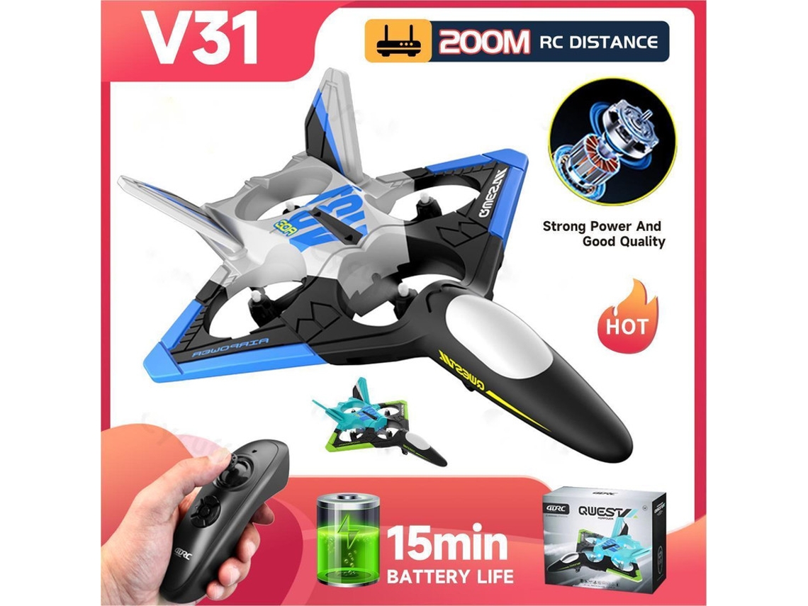 Avião Planador De Espuma V31, Drone De Controle Remoto Bestvite (duração Da Bateria 15 Min 3 Baterias Azul)