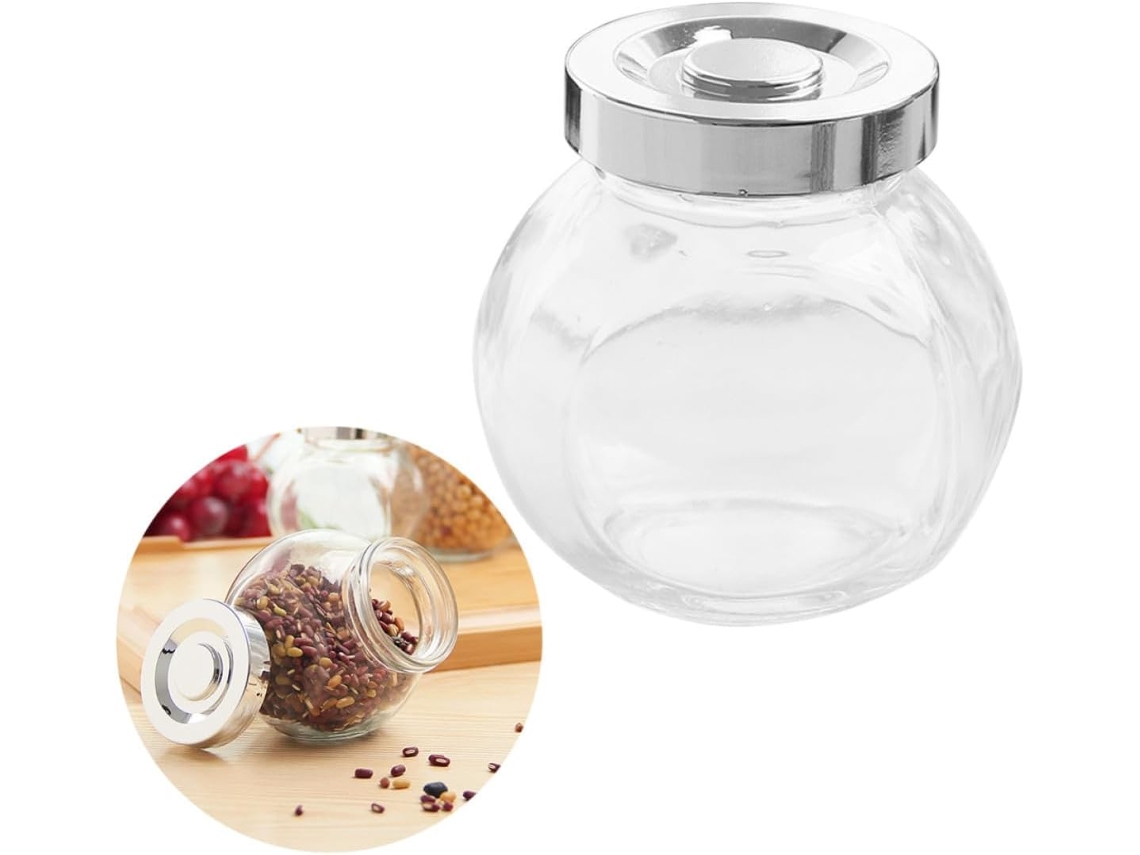 Conjunto De 2 Potes Vidro Transparente Herméticos E Redondos Villcase Para Armazenar Nozes Especiarias, Com Grande