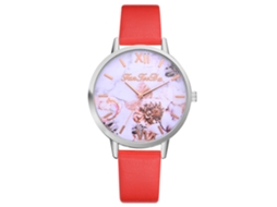 Relógio de Pulso Feminino Casual Analógico de Quartzo com Pulseira Pu Ajustável Fd156 (vermelho)