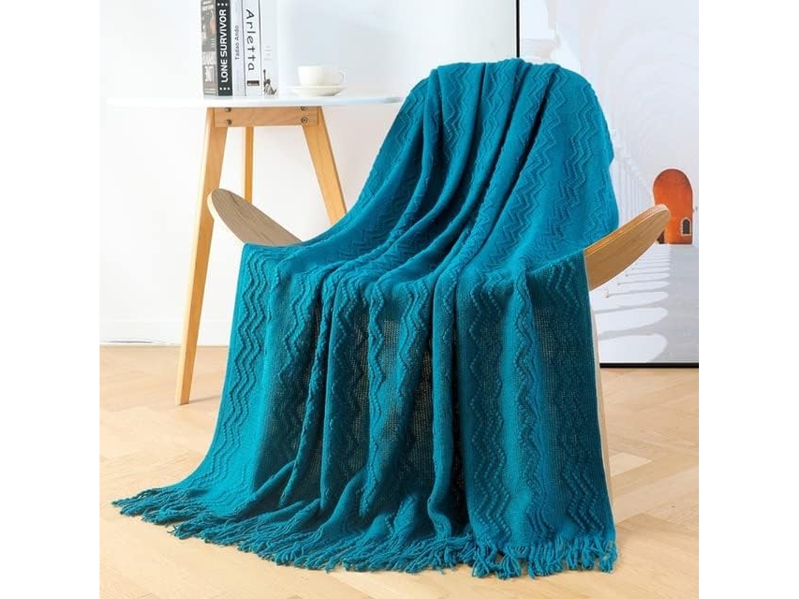 Manta Clássica Texturizada e Leve Mantou Ideal para Cama com Franjas Sofá Tricô Usar Ar condicionado, Macio, Q