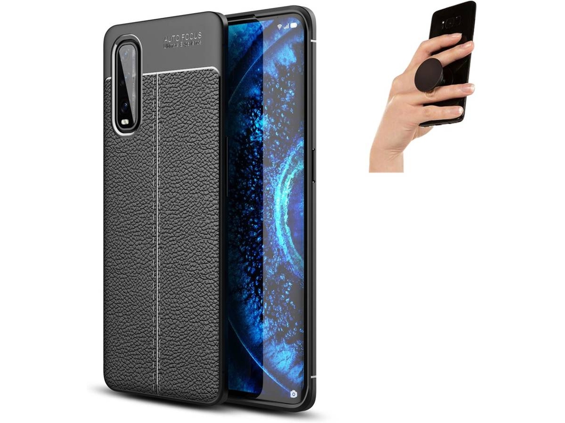Capa e Popsocket Oppo find X2 Rugged Leather Preto