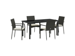 Conjunto 5 De Jantar De Jardim Com Vidaxl E Almofadas Preto Rattan Poliéster