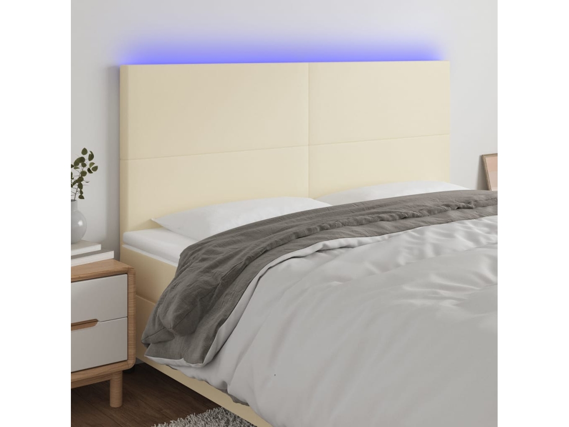 Vidaxl Cabeceira Cama C/ Led 160x5x118/128 Cm Couro Artificial Crème