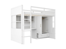 Cama DELCOND Alta 90x200cm com Estrutura de Ferro, Escrivaninha, Varal, Prateleiras, USB, LED