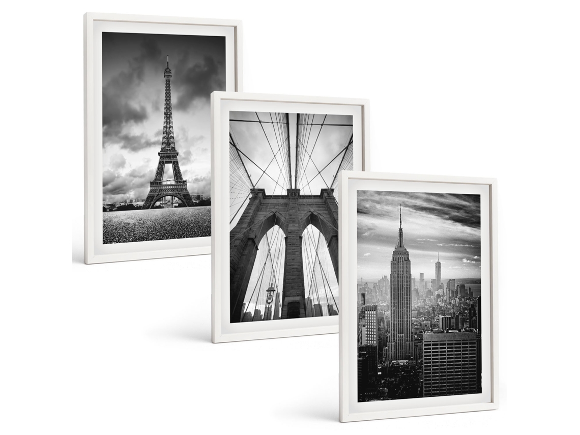 Conjunto De Pinturas Torres De Ponte Monocromáticas Espelharte (3 Peças 40x60 Cm)