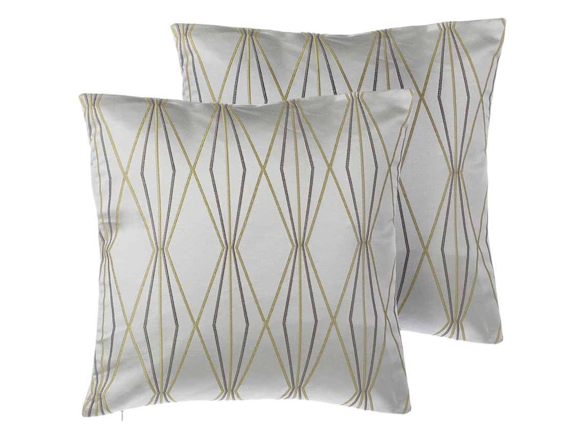 Conjunto de 2 Almofadas Decorativas BELIANI Fennel de Poliéster Branco 45x45x12