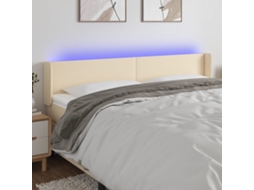 Cabecero con luces LED, tela, 203x16x78/88 cm, color crema