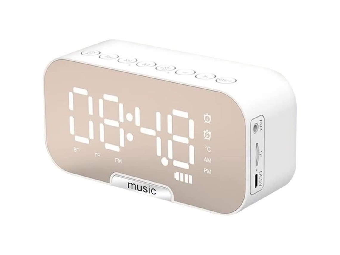 Despertador Digital Com Rádio Fm, Conectividade Sem Fios Bluetooth 5.0, Espelho, Visor Led E Altifalante - Branco.