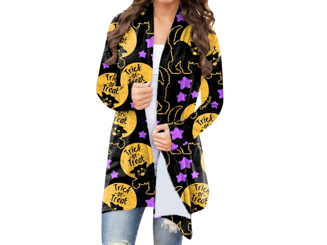 Blusa De Halloween Com Frente Aberta, Manga Longa, Estampada, Solta E Casual Tipo 3 S