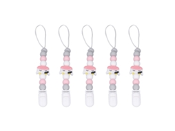 5pcs Corrente Chupeta Bebê Silicone Alimentar Anti-queda Rosa Fácil Limpeza