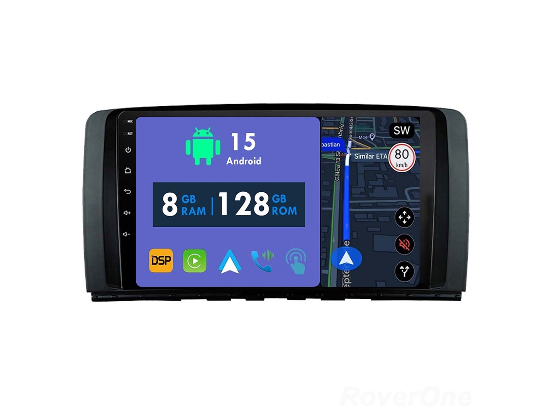 Auto Rádio Carro Bluetooth Autoradio 8GB RAM 128G ROM CarPlay Navegação GPS Ecrã Táctil RoverOne para Mercedes Benz R Class W251 R280 R300 R320 2005-2017