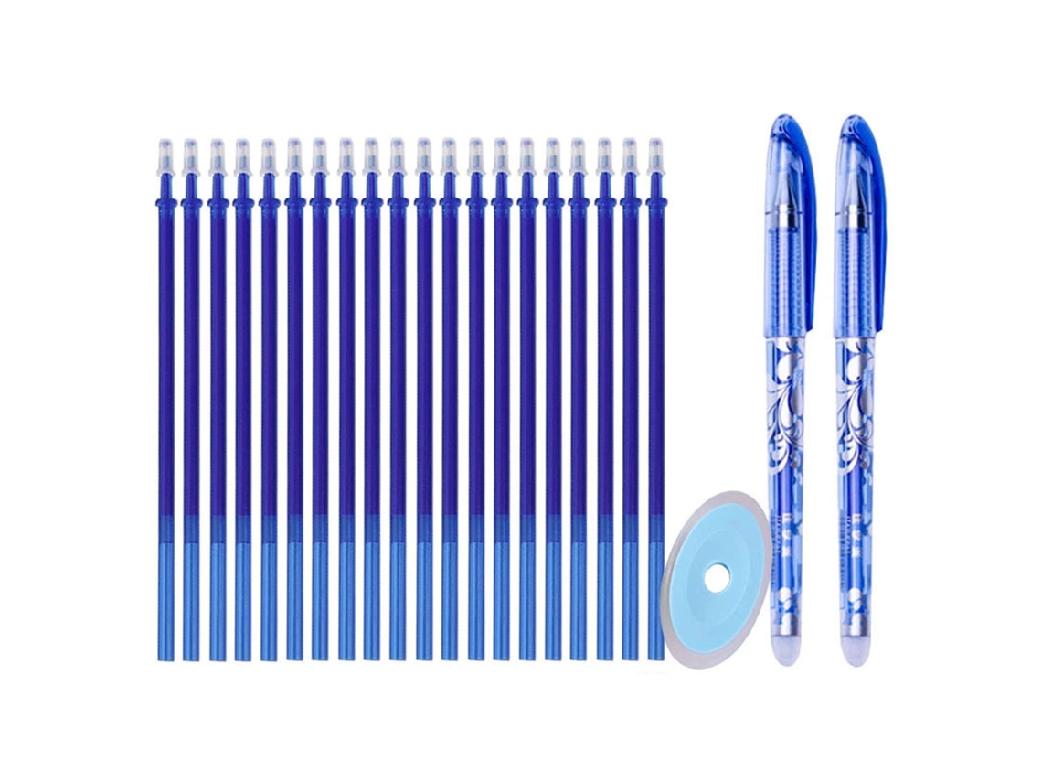Conjunto de 23 Peças Caneta Apagável 0.5mm Ponta Suave Grip Confortável com 2 Canetas 1 Borracha e 20 Recargas Azul S/MARCA