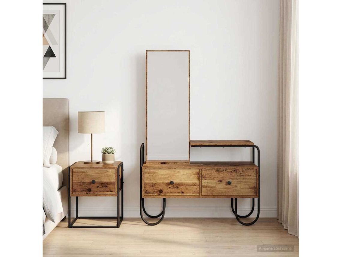 Vidaxl Mesa De Vestir Com Gaveta Madeira Antiga 100 X 36,5 X 136 Cm