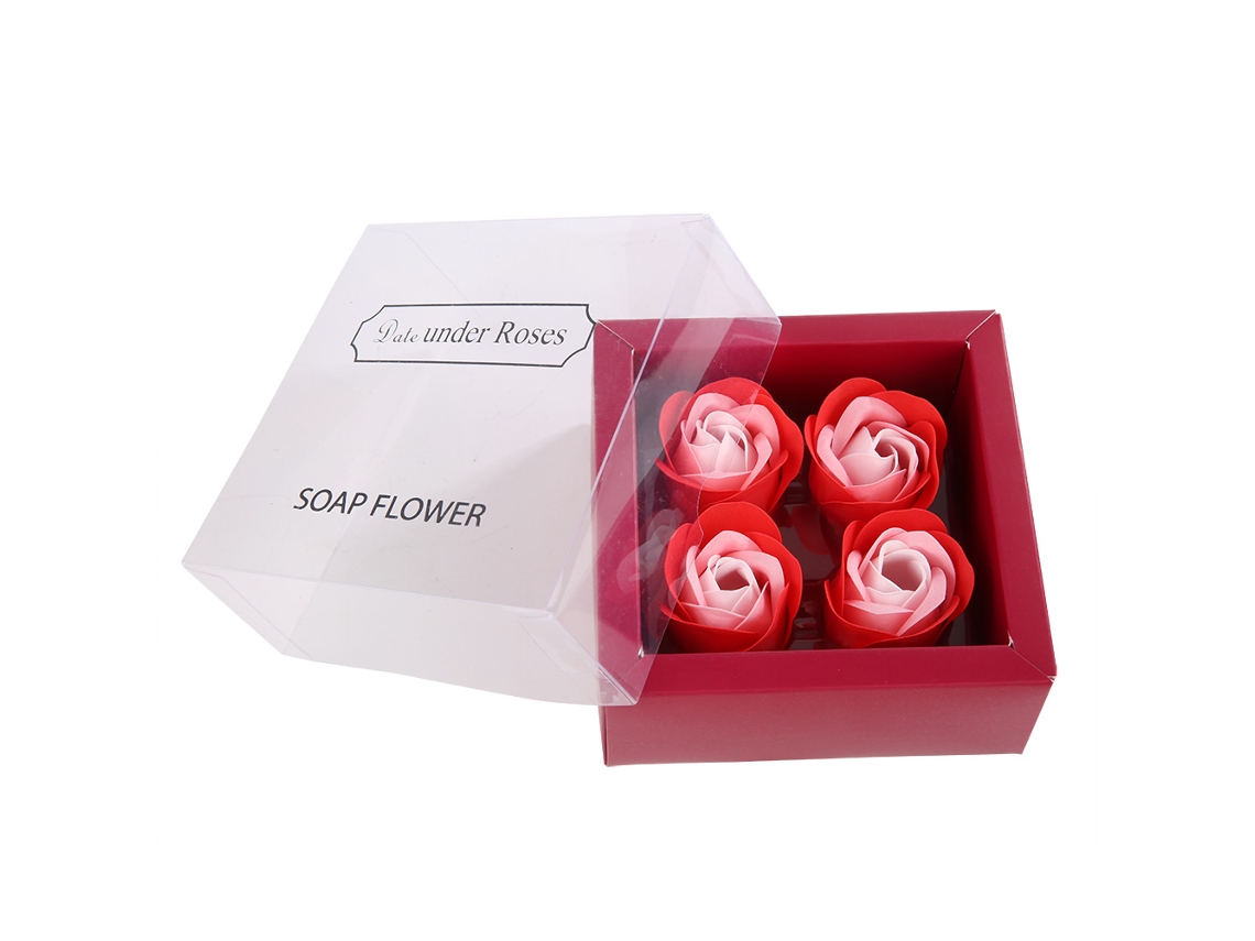 Ramo Flores Sabonete 4 Rosas Presente Romântico Caixa Vermelho