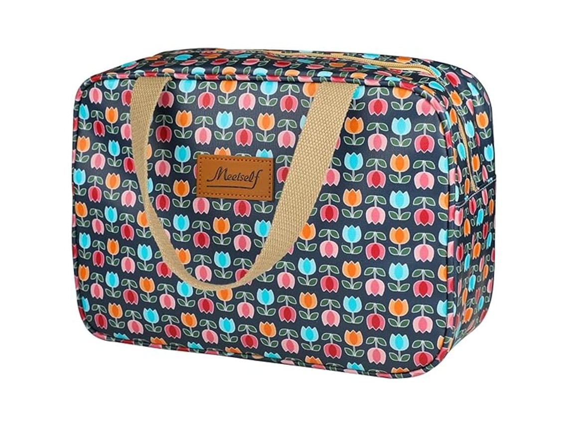 Bolsa De Maquiagem Portátil Floral Com Zíper Organizador De Cosméticos Resistente À Água